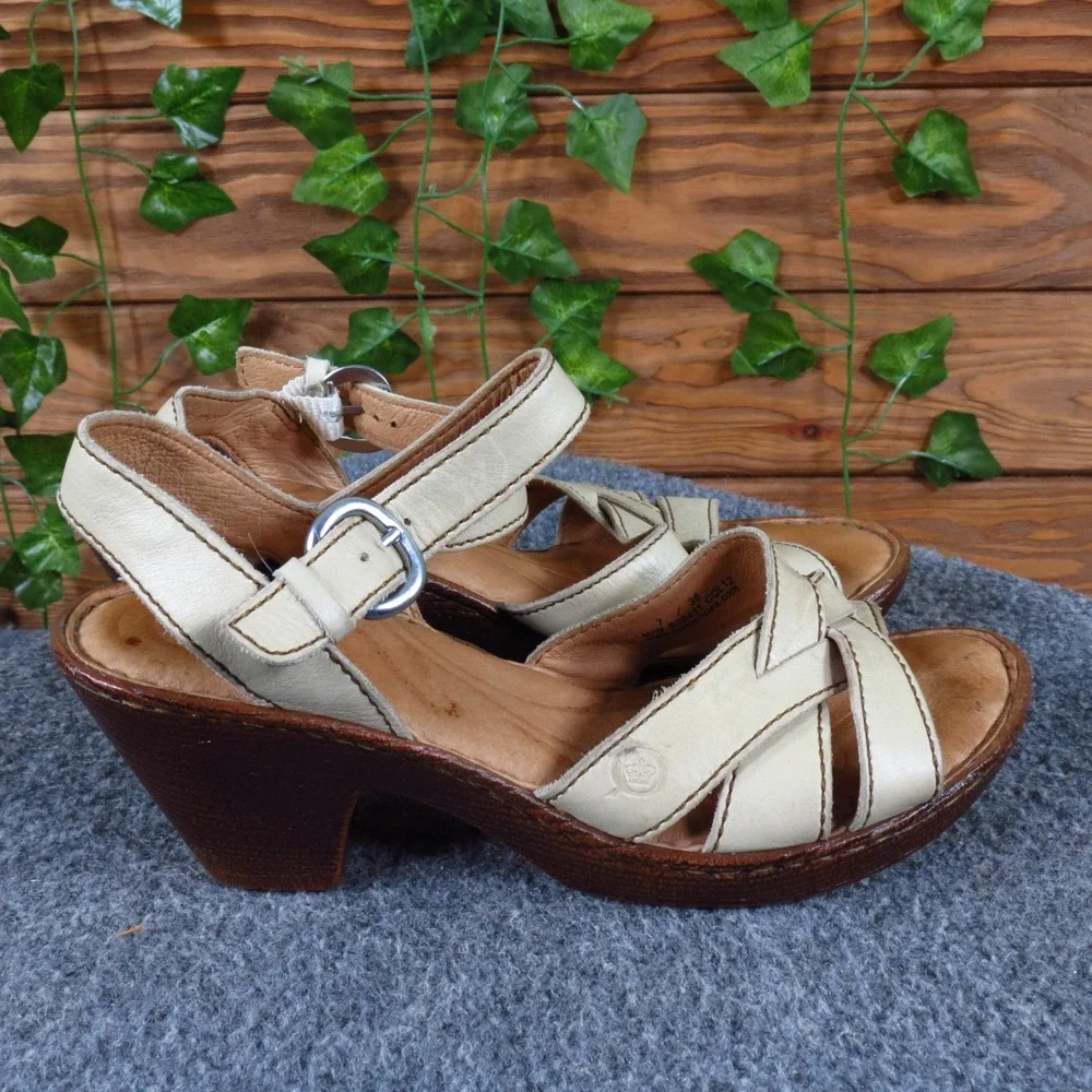 Born Belinda Women Strappy Platform Sandal Size 7 Summer Dress Cream Leather